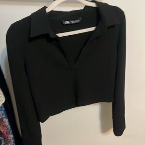NWOT Zara cropped collared long sleeve shirt with button cuffs
